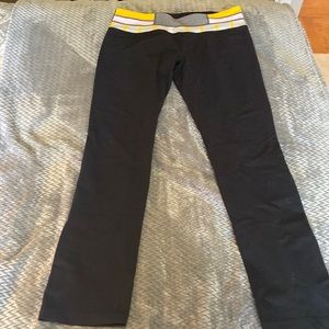 lululemon athletica Black Leggings with Yellow and White Waistband